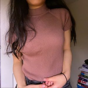 Kendall + Kylie Mauve Mock Neck Crop Top